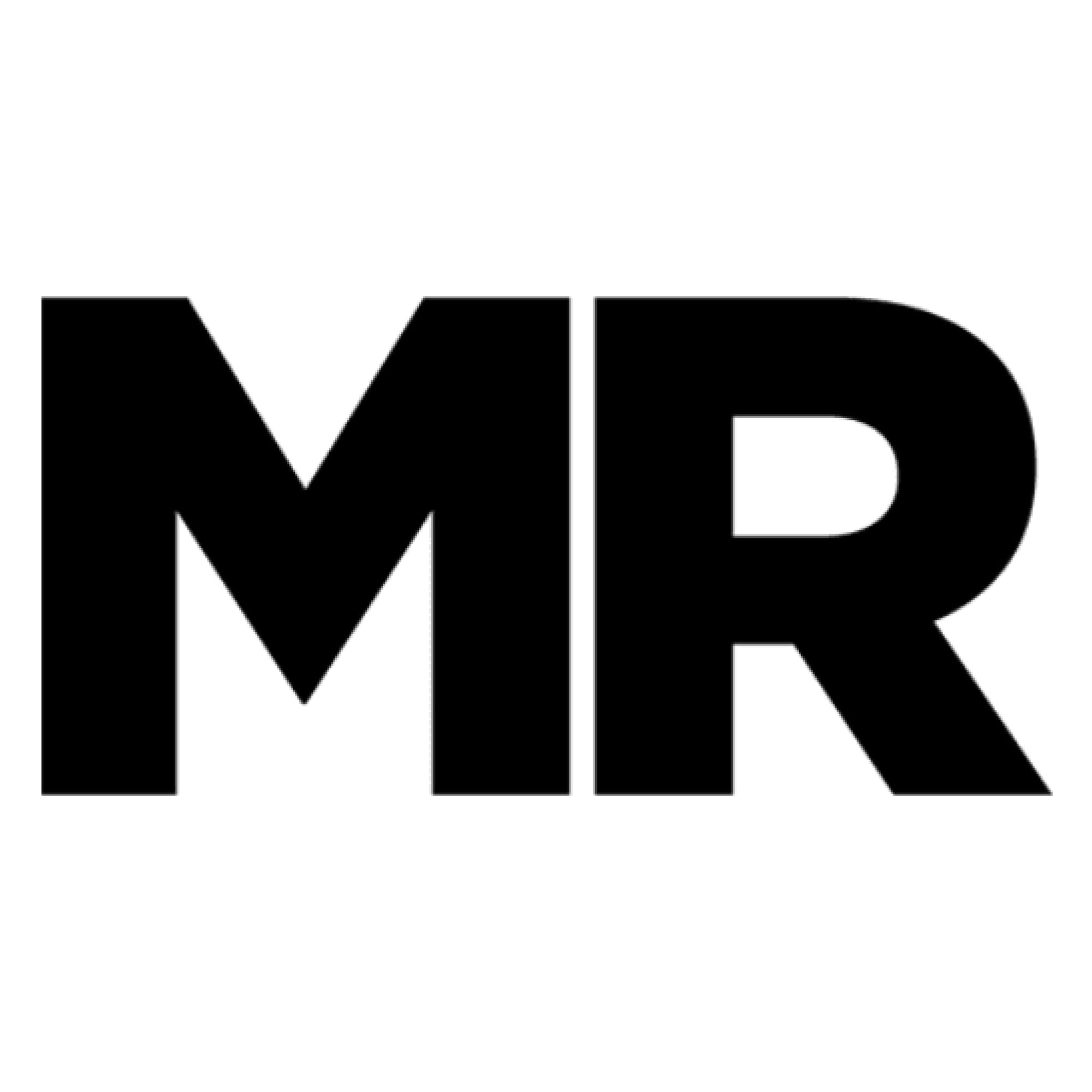 MR logo in black on white, for the MR Magazine press feature.