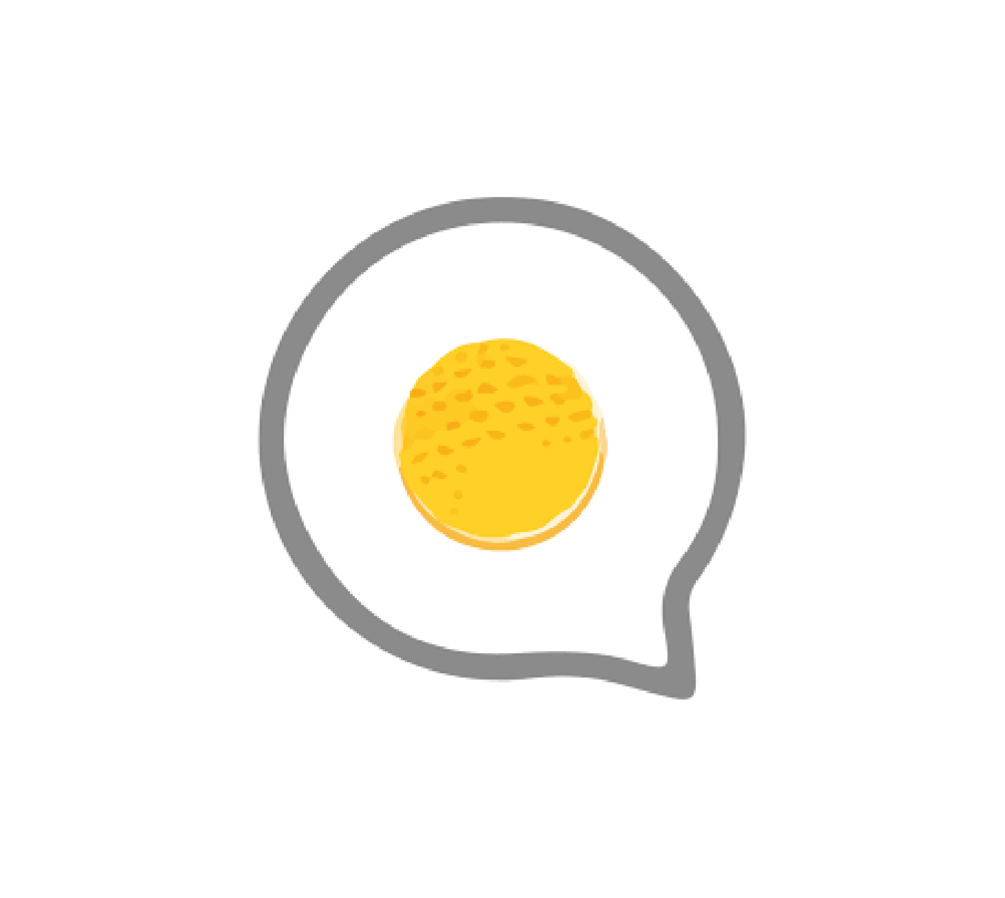 Fried Egg logo: a gray speech bubble outline around a yellow golf ball that looks like an egg yolk.