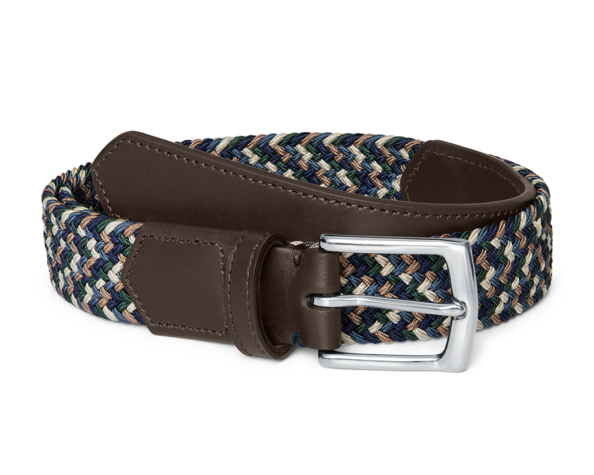 The Fischer Belt: Ivy Multicolor features braided cords with brown leather ends and a silver buckle, offering stylish flexibility with premium Italian materials.