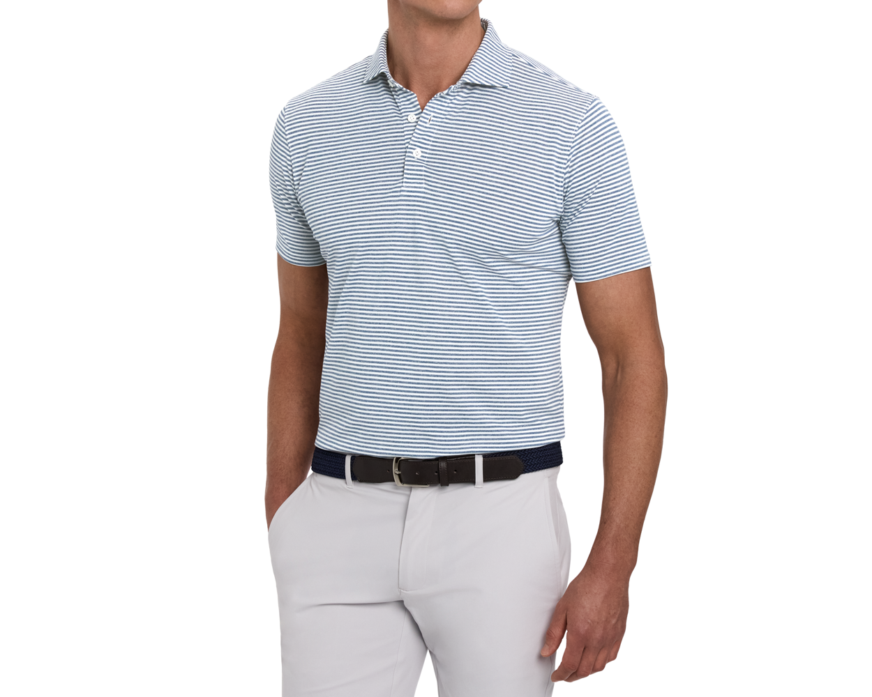 The Maxwell Shirt: Heathered Pacific Blue & White