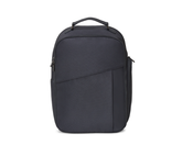 Front view of The Broughton Backpack: Dark Gray showing its top handle, diagonal seam, zippered side pocket, and clean ballistic nylon face.