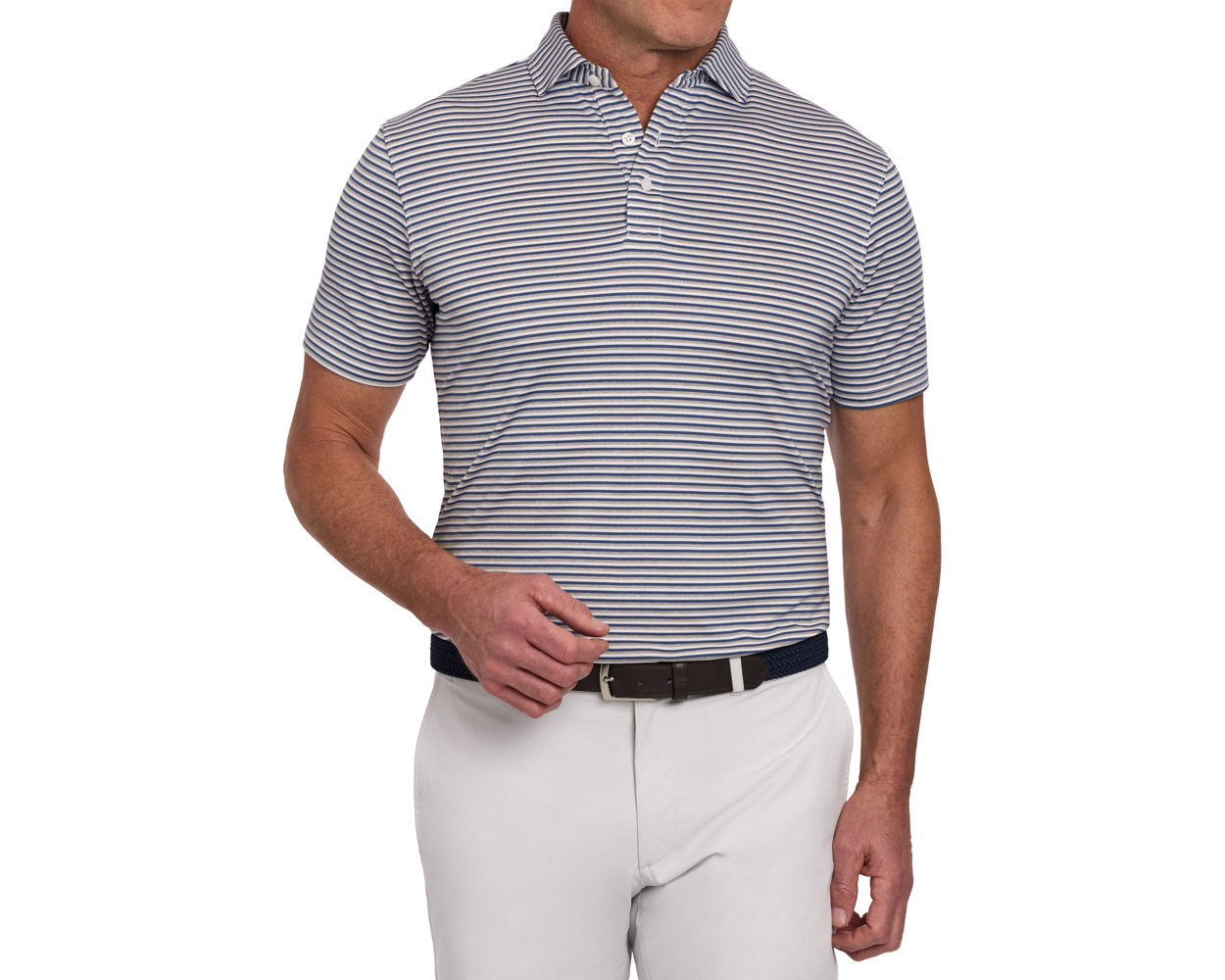 The Fleming Shirt: Pacific Blue/Heathered Dune/White
