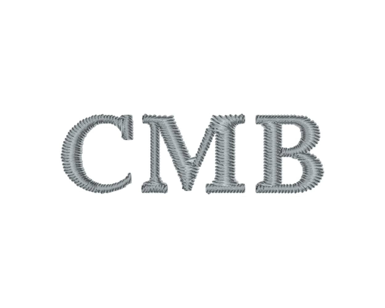Detail of the "CMB" monogram embroidery example in light gray thread for The Broughton Backpack: Dark Gray - Light Gray Embroidery.