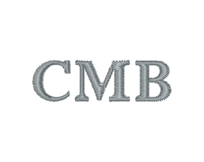 Detail of the "CMB" monogram embroidery example in light gray thread for The Broughton Backpack: Dark Gray - Light Gray Embroidery.