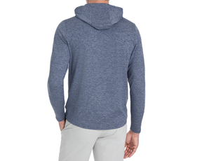 Person wearing Holderness & Bourne Men’s Dark Blue Hoodie from behind on a white background