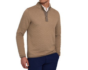 Model Wearing Holderness & Bourne Brown Half Snap Pullover