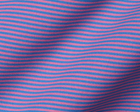 Close-up of The Perkins Boys Shirt: Horizon Blue & Belmont, showcasing its pink and blue striped knit fabric, hinting at its breathable, stretchy DryLuxe material.