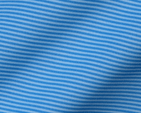 Close-up of The Perkins Shirt in Horizon Blue & Vista Blue, showcasing fine knit loops, horizontal stripes, and ribbing, highlighting its performance fabric's texture and structure.