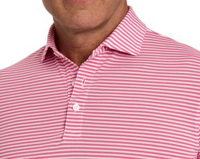 The Maxwell Shirt: Belmont & White, featuring a modern striped design with a structured collar and two fastened buttons, offers stretchy comfort and breathability.