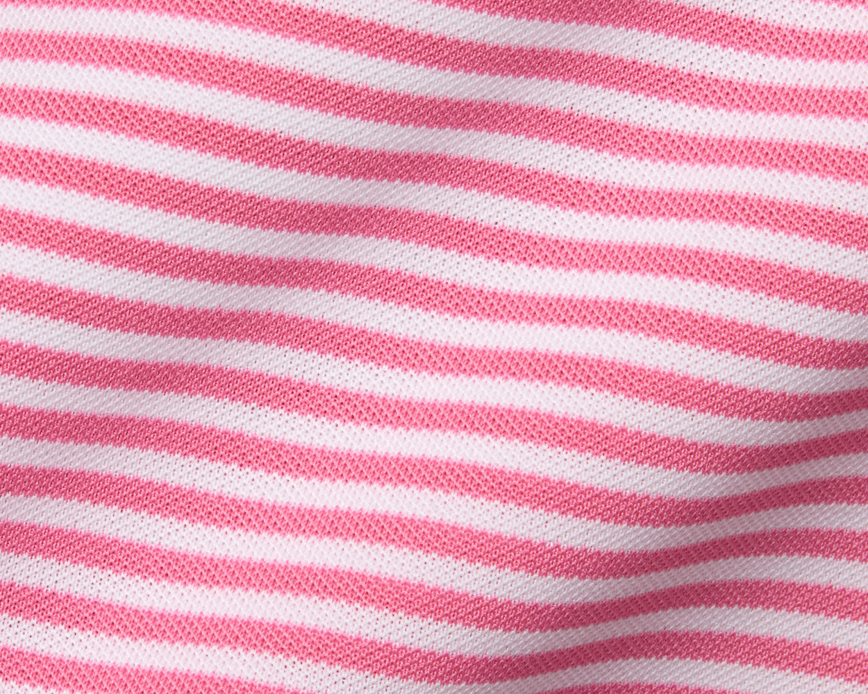 The Maxwell Shirt: Belmont & White features a close-up of stretchy, knitted fabric with narrow horizontal stripes, highlighting its comfort-focused, breathable design.