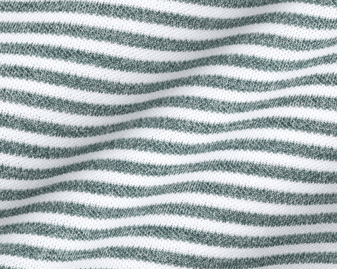 Close-up swatch of The Maxwell Shirt: Heathered California Spruce & White fabric, showing sage heather and white stripes in a soft pique knit.