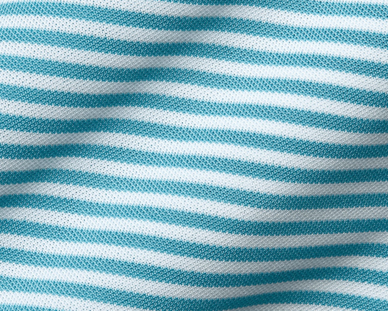 The Maxwell Shirt: Harbor & White features a close-up of its light teal and white striped knit fabric, showcasing texture and gentle folds.