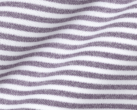 Close-up of The Maxwell Shirt: Heathered Sonoma & White, showing the soft pique knit texture in wavy heathered purple and white stripes.