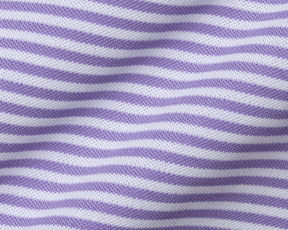 Close-up of The Maxwell Shirt: Tudor & White, showcasing its striped, mesh-like knit promoting air circulation with a structured spread collar and signature fit.