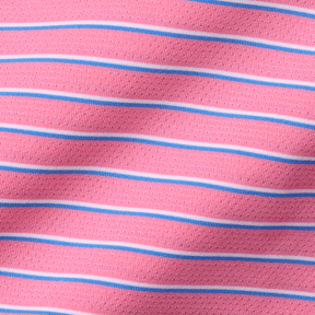 The Springer Shirt featuring breathable pink knit with white and light blue stripes, showcasing AIRATION® fabric for comfort and performance.