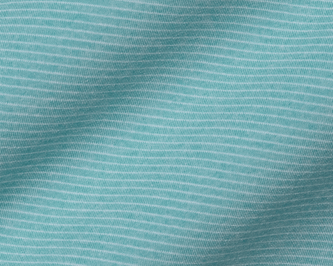 The Holland Shirt: Heathered Harbor features a light teal knit fabric with fine white pin-stripes, showcasing a structured spread collar and signature fit.