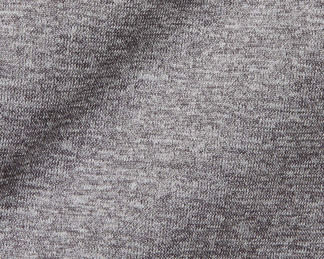Close-up of The Pickett Performance T-Shirt: Heathered Gray, showcasing its grey, looped knit texture, highlighting the seamless knitting and ultra-breathable AIRATION® fabric.
