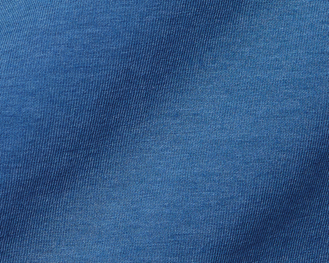 Close-up of The Mason T-Shirt: Maidstone Blue, showcasing midweight knit fabric with visible vertical loops, highlighting its luxurious texture and signature fit.