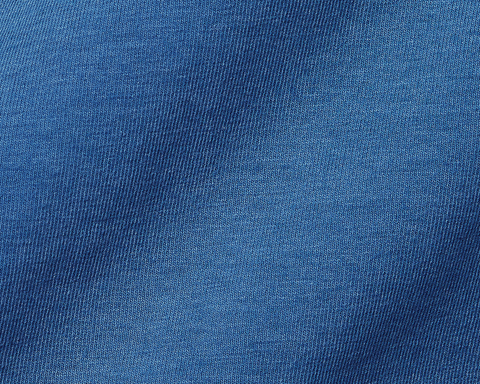Close-up of The Mason T-Shirt: Maidstone Blue, showcasing midweight knit fabric with visible vertical loops, highlighting its luxurious texture and signature fit.