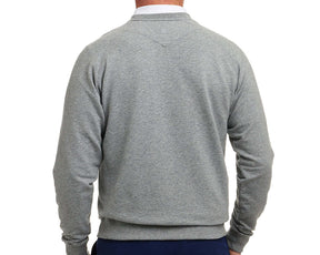 The Kennedy Crewneck in light heather-gray, featuring long sleeves and a plush terry interior, showcased from the back against a plain white background.