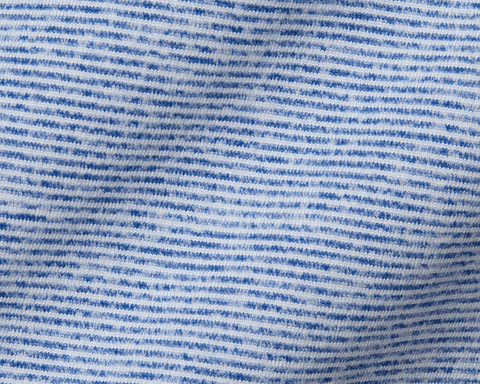 Close-up of The Hamilton Hoodie, showcasing fine blue-and-white stripes on a knitted fabric, highlighting its lightweight, ultra-soft performance blend with 4-way stretch.