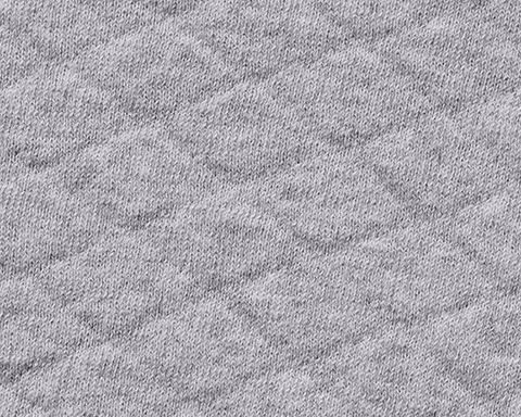 The Wallace Hoodie Sweater: Heathered Gray, featuring quilted diamond stitching on a jersey-like surface, crafted from 100% Egyptian cotton for warmth and modern style.