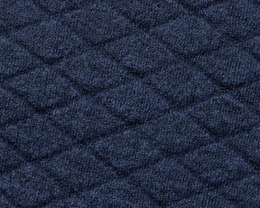 The Wallace Hoodie Sweater: Heathered Navy features a quilted, diamond-patterned texture with ribbed side panels, crafted from 100% Egyptian cotton for warmth and style.