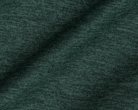 Close-up of The Stowe Hoodie: Heathered Cypress, showing the soft heathered dark green knit texture of the easy-care performance fabric.