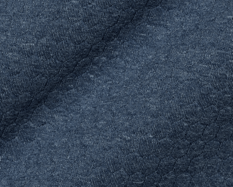 Close-up of The Ellison Hoodie: Heathered Pacific Blue showing the subtle honeycomb texture and a seam running across its midweight performance knit.