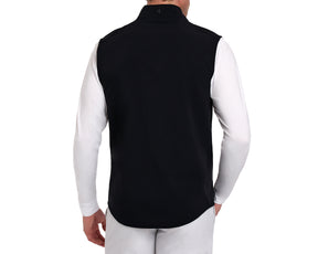 The Boyd Vest: Black, shown from the back, over a white shirt. Features include a sleeveless design with windproof, water-resistant, four-way stretch fabric.