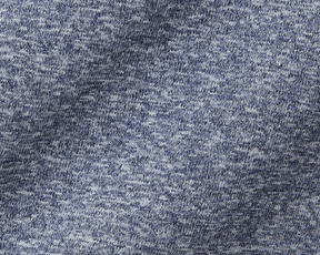 The Carr T-Shirt: Heathered Navy features textured, looped yarn in a macro shot, highlighting its seamless knitting and breathable AIRATION® fabric.