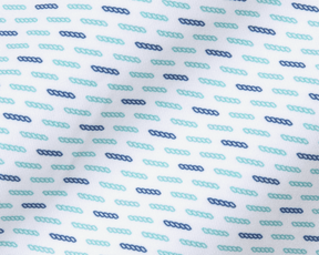 The James Boys Shirt: Harbor & Maidstone Blue features a close-up of its white fabric with a repeating teal and navy rope-twist pattern.