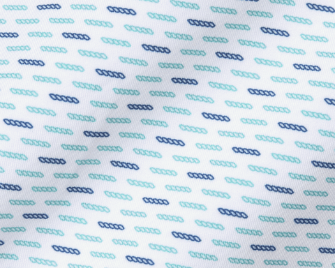 The James Boys Shirt: Harbor & Maidstone Blue features a close-up of its white fabric with a repeating teal and navy rope-twist pattern.