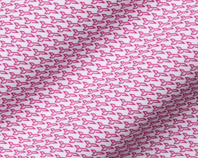 The Hanover Shirt: Cabernet, featuring a close-up of its geometric pattern with pink arrow-like shapes, highlighting its performance jersey fabric and structured spread collar.