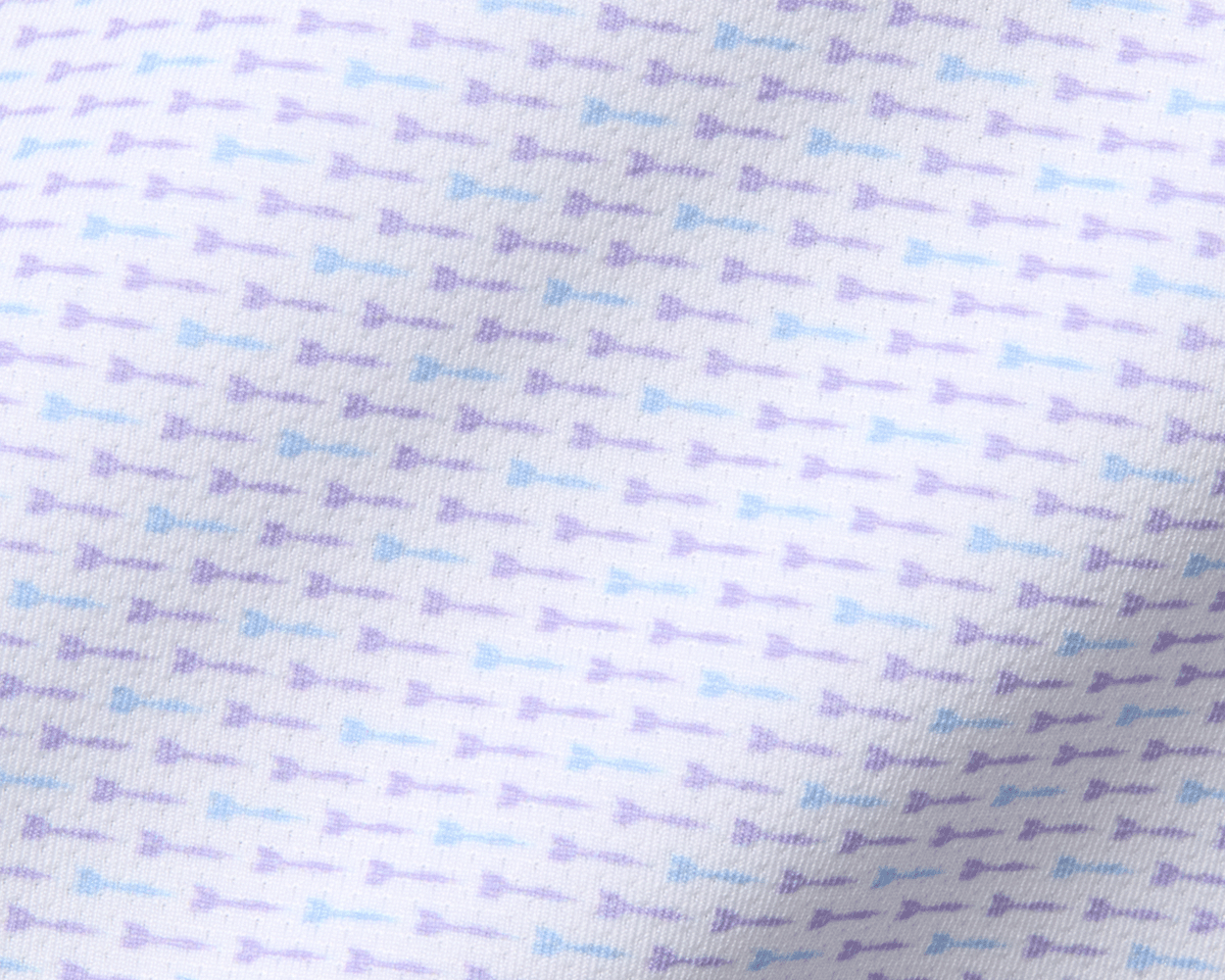 The Cadogan Shirt: Tudor & Vista Blue, showcasing a close-up of its soft, breathable fabric with a tiny arrow motif, enhancing airflow and comfort.