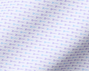 The Cadogan Shirt: Tudor & Vista Blue, showcasing a close-up of its soft, breathable fabric with a tiny arrow motif, enhancing airflow and comfort.
