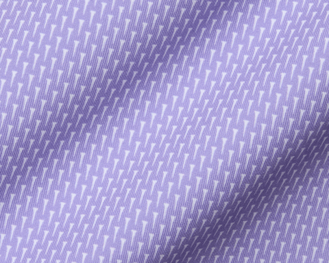 Close-up of The Hicks Shirt: Tudor, highlighting its woven fabric with geometric T-shaped motif, showcasing quality and performance-enhancing features like moisture wicking and UPF 50+ protection.