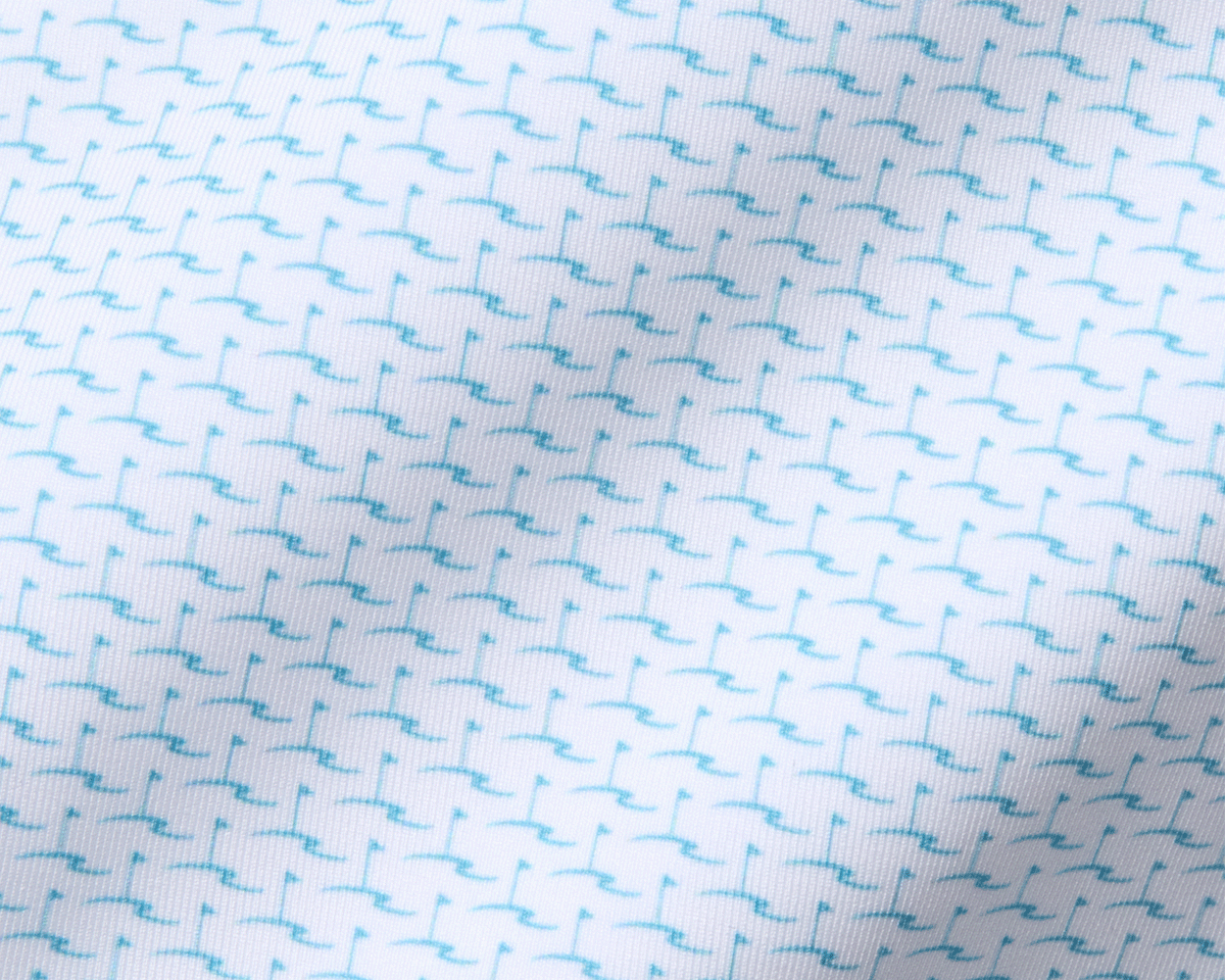 The Atwood Boys Shirt: Harbor features a white knit fabric with a teal flagstick motif, offering moisture-wicking, breathable comfort with UPF 50+ protection.