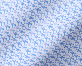 The Fulton Shirt: Belmont & Horizon Blue features a subtle cocktail pattern with line-drawn glasses, perfect for warm-weather comfort and style.