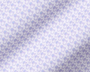The Fulton Shirt: Vista Blue & Tudor with a repeating stylized drink glass pattern, showcasing its textured, soft performance jersey fabric perfect for warm weather.