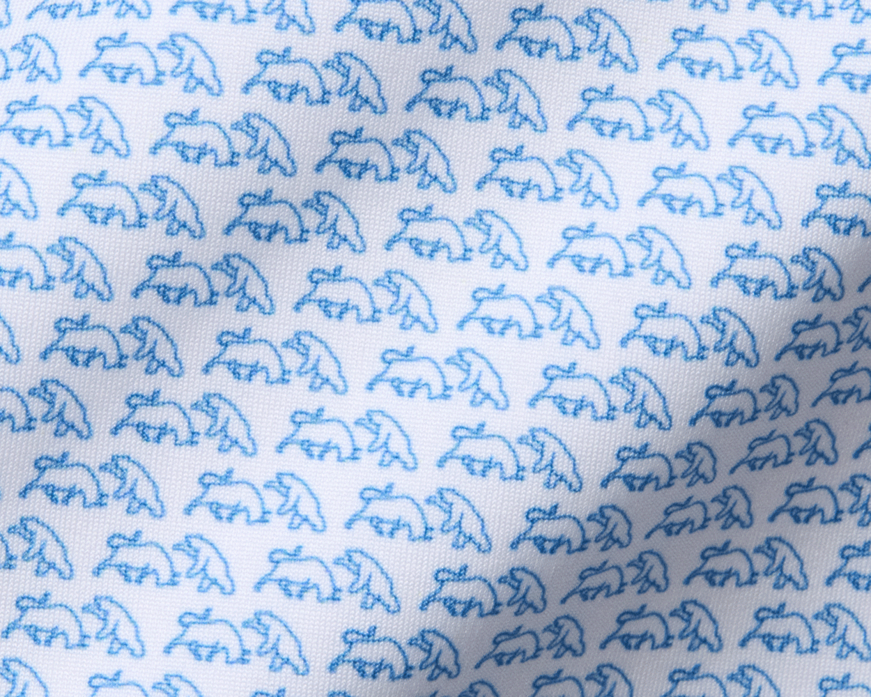 The Berkeley Shirt: Maidstone Blue features a soft jersey with blue anteater motifs, structured spread collar, and offers stretch, moisture wicking, and sun protection.