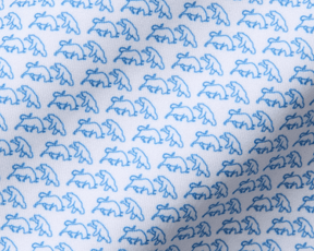The Berkeley Shirt: Maidstone Blue features a soft jersey with blue anteater motifs, structured spread collar, and offers stretch, moisture wicking, and sun protection.