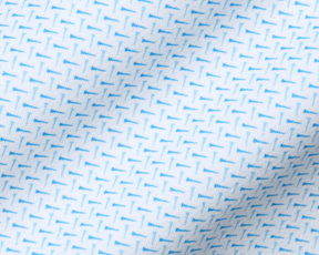 The Cromwell Shirt: Vista Blue & Horizon Blue showcases a white knit fabric with light-blue T dashes, highlighting its breathable, moisture-wicking AIRATION® performance technology.