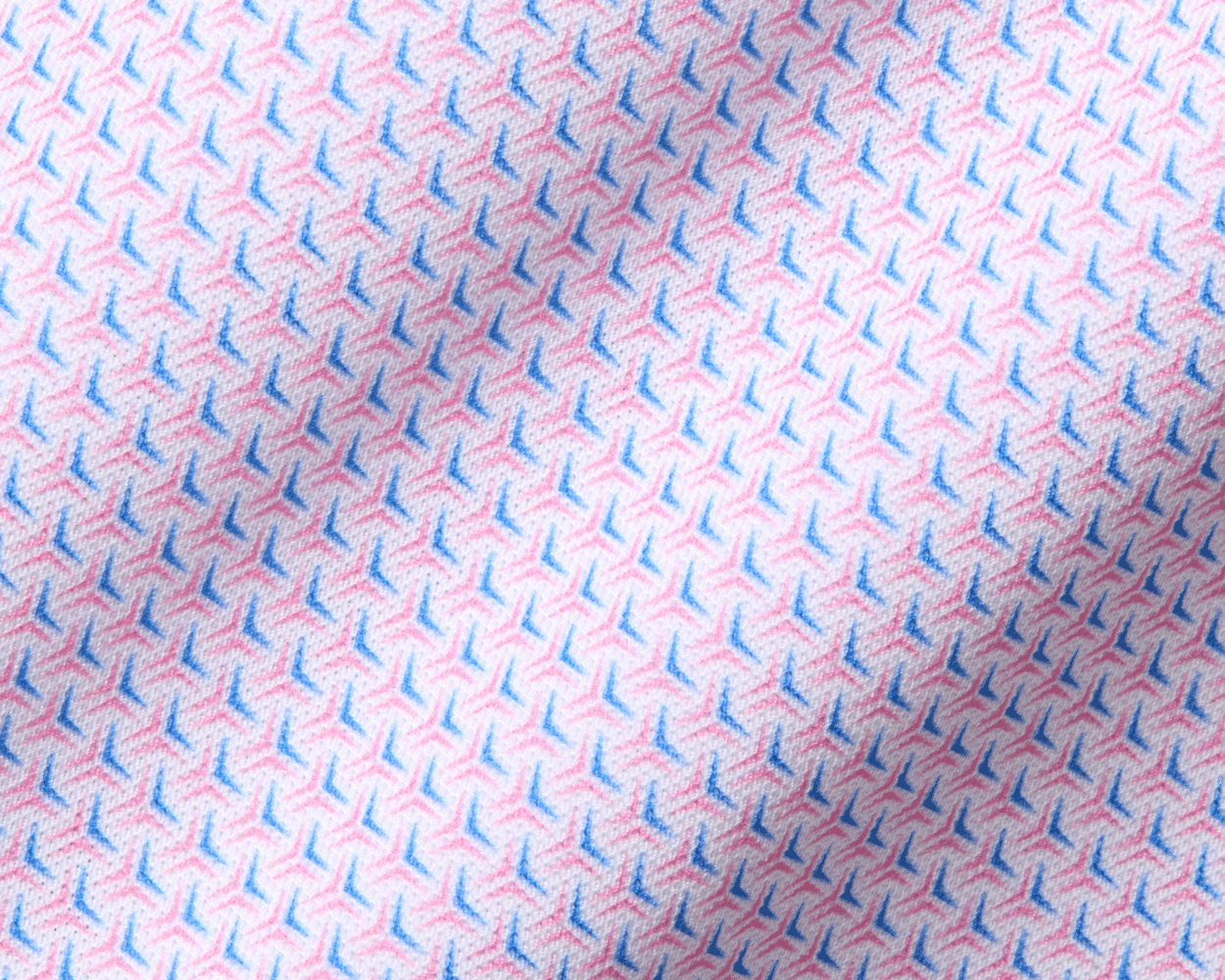 The Lennox Shirt: Belmont & Horizon Blue, featuring a geometric Y-pattern on soft, stretchy pique fabric, ensuring comfort and breathability with UPF 30+ protection.