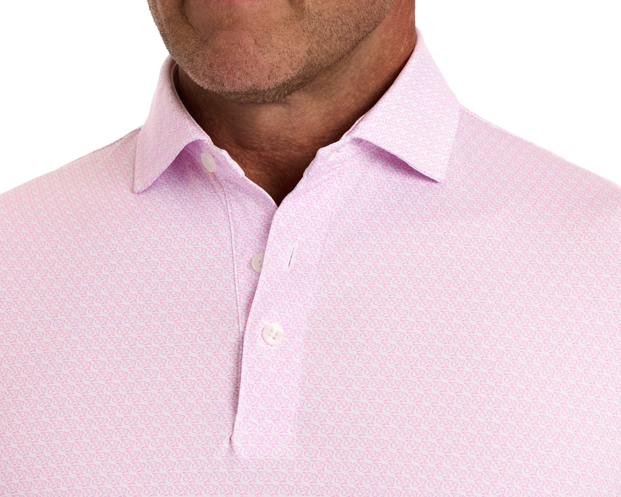 The Griffin Shirt: Belmont, featuring a subtle griffin pattern on a light-pink, long-sleeve, button-down shirt with a pointed collar and white buttons.
