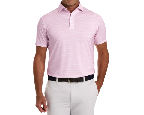 The Griffin Shirt: Belmont displayed with a subtle griffin pattern, crafted from stretchy performance jersey, featuring a structured spread collar and a comfortable fit.
