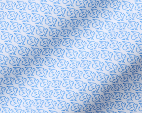 The Griffin Shirt: Horizon Blue, featuring a light blue griffin micro-pattern on white woven fabric, offering stretch, moisture wicking, and UPF 50+ protection.