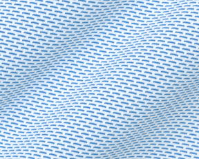 The Goodrich Shirt: Horizon Blue features a close-up of Swing Knit® fabric, showing a white surface with blue stitch elements, highlighting its breathable, stretchy design.
