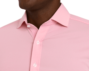 The Goodrich Shirt: Belmont, featuring a subtle geometric pattern, showcases a spread collar and button-up design in breathable, stretchable Swing Knit® fabric for versatile wear.