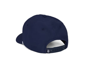 The Performance Rope Hat: Navy with HB Icon, featuring a snap-back closure, stitched eyelets, and a BB logo tab for adjustable comfort.